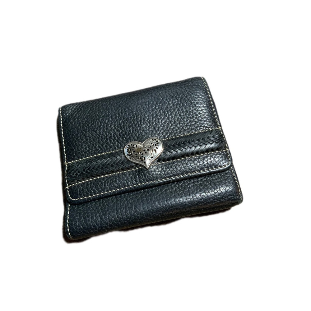 Brighton Black Leather Heart Accent Bifold Wallet